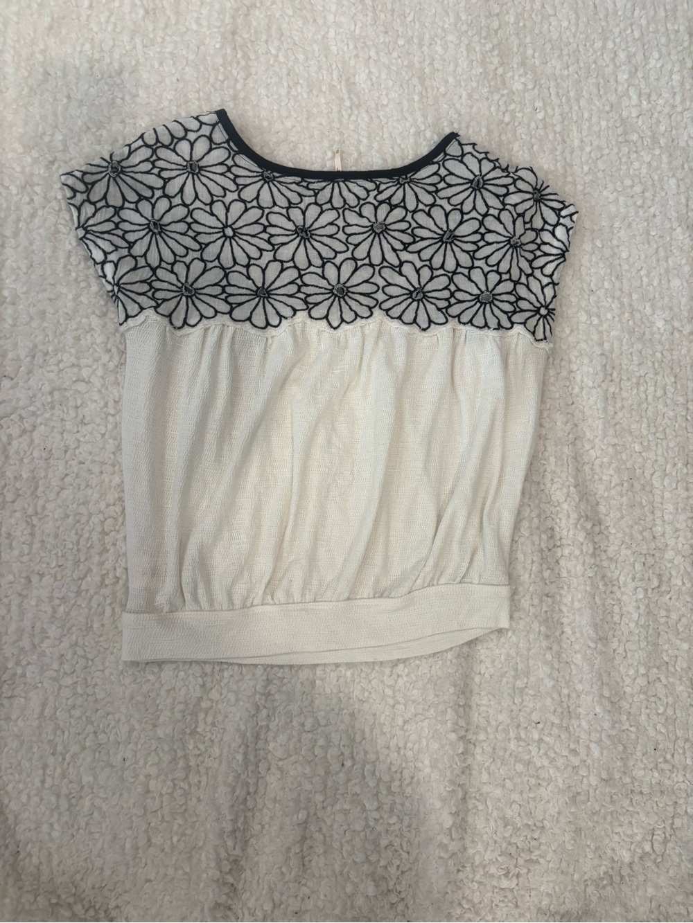 Free People Black & White Floral Eyelet Top Boho Chic XS Cottagecore